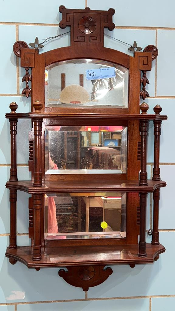 VICTORIAN WALNUT SHELF W/ MIRRORS (1 of 3)