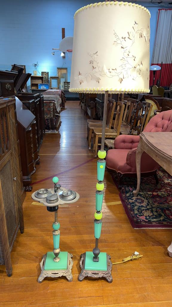 ONYX & BRASS FLOOR LAMP & SMOKE STAND (1 of 4)