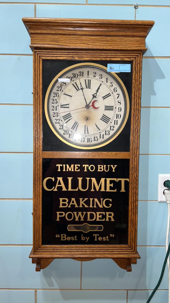 OAK SESSIONS CLOCK W/ BAKING POWDER ADVERTISING (1 of 4)
