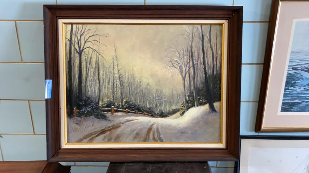 OIL ON BOARD BY KM HAMMOND OF WOOD SCENE: ~