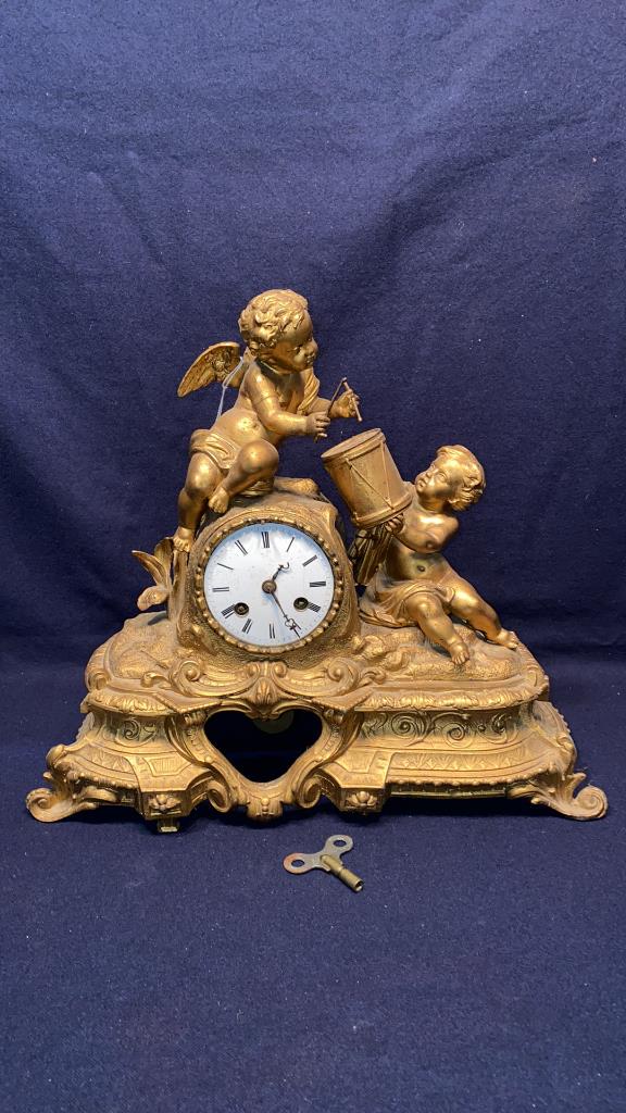 ANTIQUE METAL FIGURAL CLOCK (1 of 6)