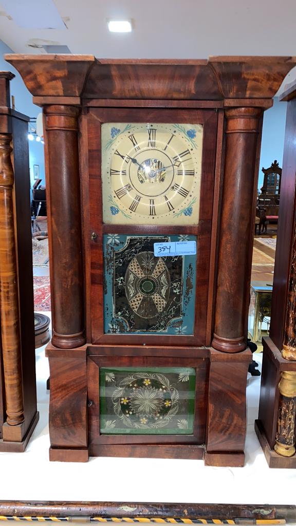ANTIQUE WEIGHT DRIVEN CLOCK W/REVERSE PAINTINGS (1 of 6)