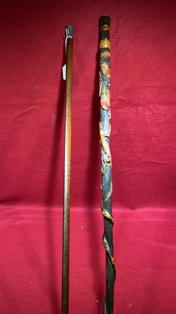 CARVED WALKING STICK & STERLING TOP WALKING STICK (1 of 8)