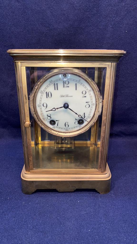 ANTIQUE SETH THOMAS BRASS & GLASS CARRAIGE CLOCK (1 of 4)