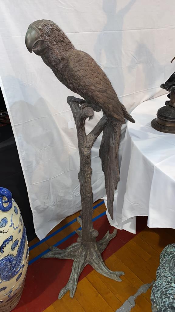 PAIR LARGE BRONZE PARROTS  ~  51" & 55" TALL (1 of 8)