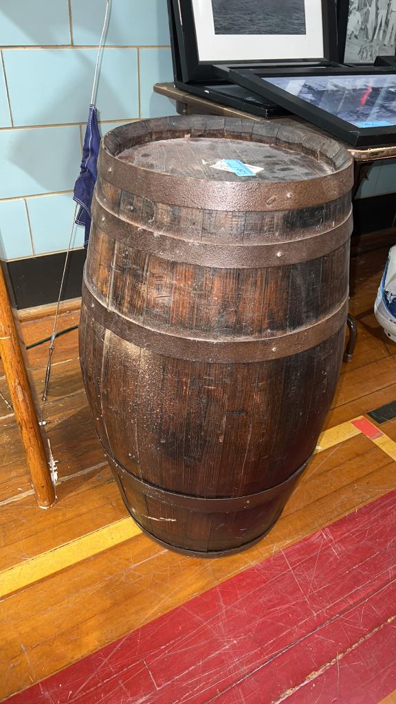 WOODEN BARREL 36" TALL: FROM HEMINGWAY'S ON KENT ISLAND