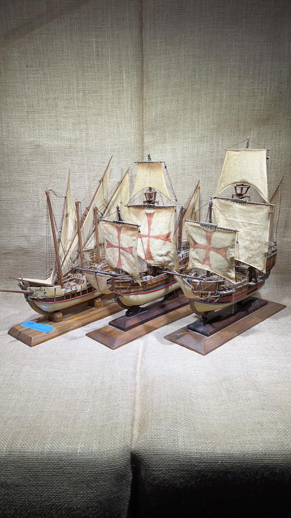 3 WOODEN MAYFLOWER BOATS: NINA, PINTA, SANTA MARIA