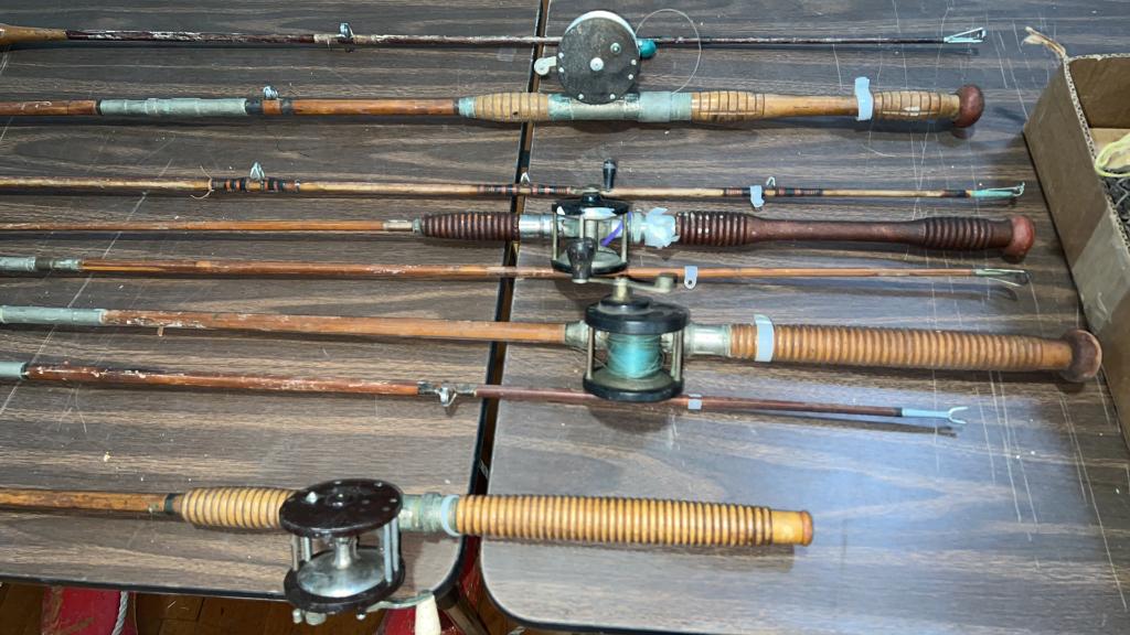 8 BAMBOO FISHING RODS & REELS: FROM HEMINGWAY'S ON KENT ISLAND