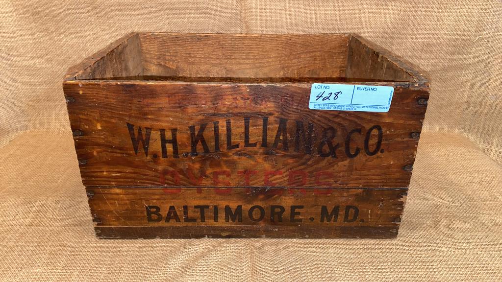 W.H. KILLIAN & CO. WOODEN OYSTER BOX CRATE: ~