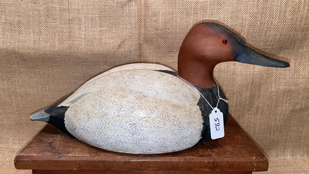 WM. VEASEY DECORATIVE CANVASBACK DRAKE DECOY: ~