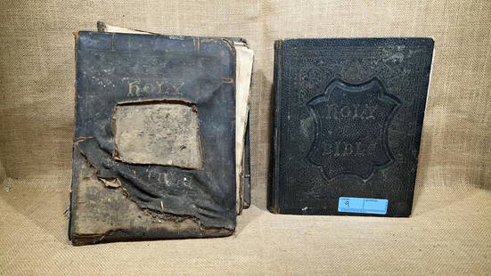 2 LARGE HOLY BIBLES: 10" X 12" - 1 HAS BEEN IN A FIRE - SEE PHOTOS