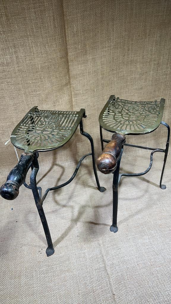 PR ANTIQUE BRASS & IRON FOOTED TRIVETS: ~