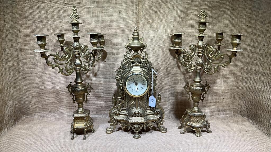 3 PIECE BRASS CLOCK SET (1 of 7)