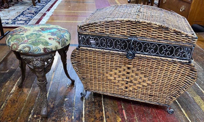 WICKER STYLE HAMPER & METAL STOOL (1 of 5)