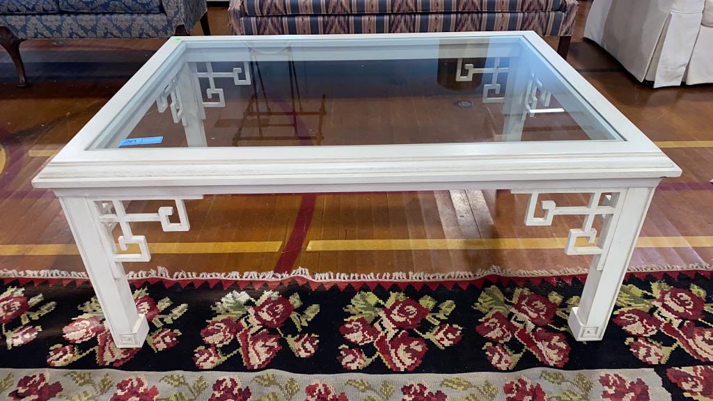 WHITE GLASS TOP COFFEE TABLE (1 of 4)