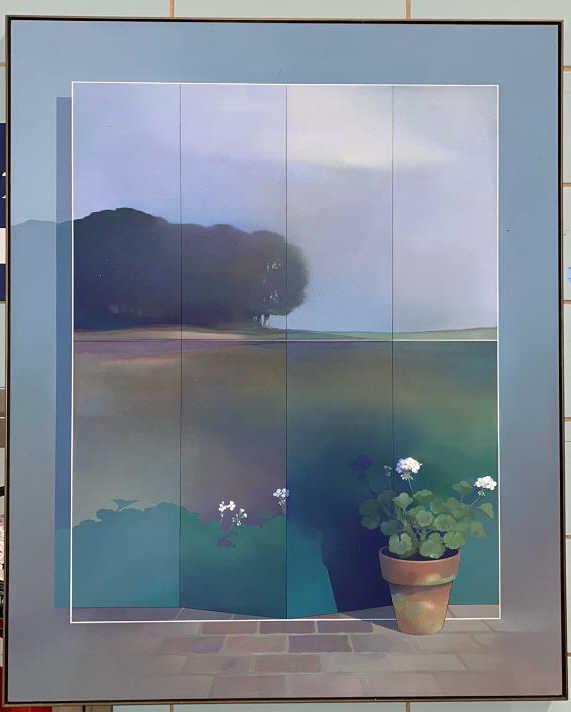 LG OIL PAINTING ON CANVAS BY SUE TESSEM CHESTERTOWN MD: "GATHERING PLACE" . 37" X 45"