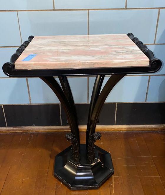 BLACK PAINTED MARBLE TOP END TABLE (1 of 4)