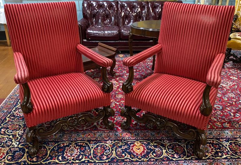 PAIR CARVED OPEN ARM CHAIRS (1 of 7)