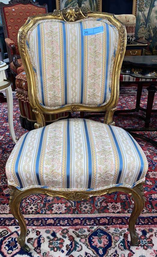 GOLD GILT UPHOLSTERED SIDE CHAIR: ~