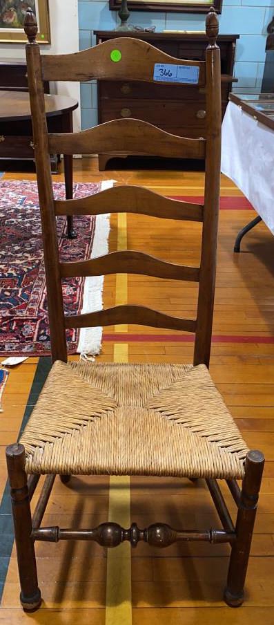 ANTIQUE LADDERBACK CHAIR W/ BALL RAIL (1 of 3)