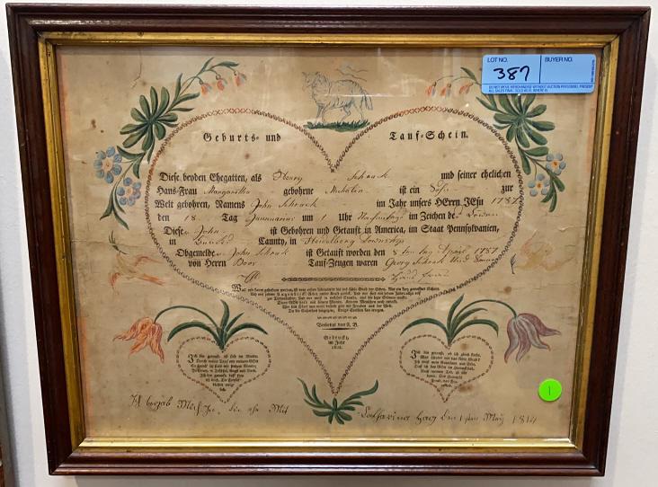 ANTIQUE FRAKTUR MARRIAGE CERTIFICATE: ~