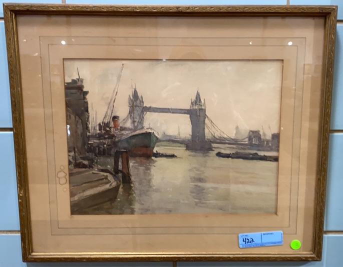 WATERCOLOR OF HARBOR SCENE SIGNED MARC (1 of 3)