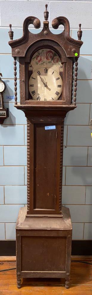 ANTIQUE GRANDFATHERS CLOCK W/ PAINTED FACE (1 of 6)