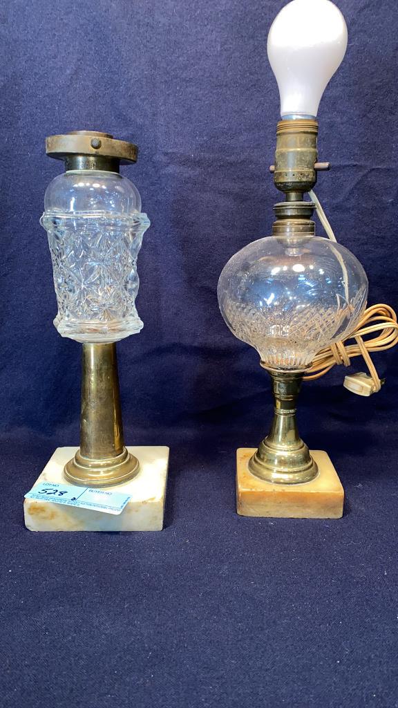 2 EARLY MARBLE BASE OIL LAMPS (1 of 5)