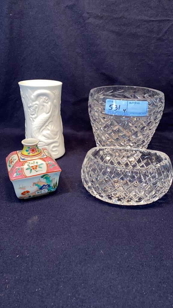 COALPORT VASE, WATERFORD VASE, ORIENTAL VASE LOT (1 of 8)