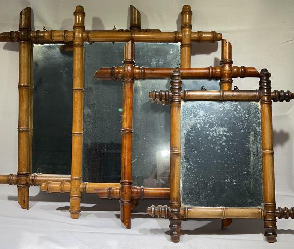 4 CARVED WOOD BAMBOO STYLE MIRRORS (1 of 4)