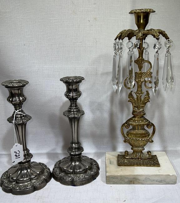 2 SILVERPLATE CANDLESTICKS & GIRANDOLE (1 of 5)