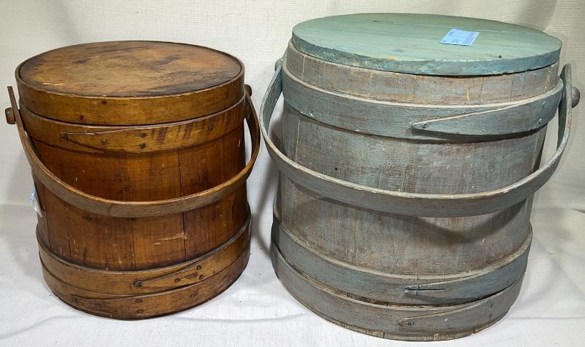 2 ANTIQUE WOODEN FIRKIN BUCKETS (1 of 6)