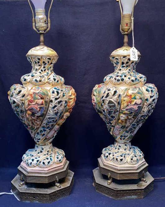 PAIR LARGE CAPODIMONTE LAMPS (1 of 6)