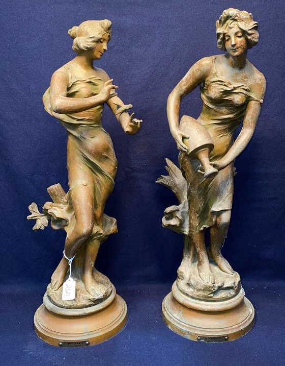 2 METAL FIGURES OF WOMEN BY PAR J. CAUSSE`: SOURCE" & LIBELLULE