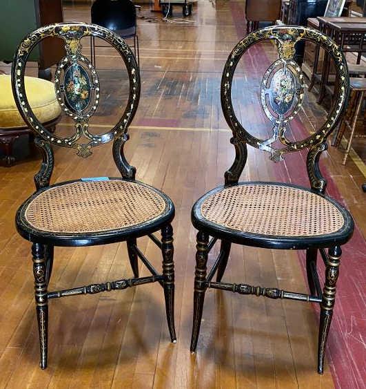 2 INLAID & PAINT DECORATED CANE SEAT SIDE CHAIRS (1 of 5)
