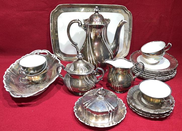 SILVER LUSTER TEA SET - PARTIAL SET: ~
