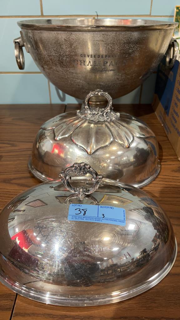 2 ENGLISH SILVER PLATE SERVING DOMES, CHAMPAGNE BU (1 of 4)