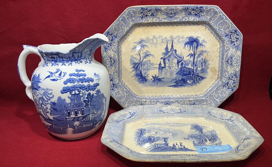 2 TRANSFERWARE PLATTERS & BLUE WILLOW PITCHER (1 of 7)