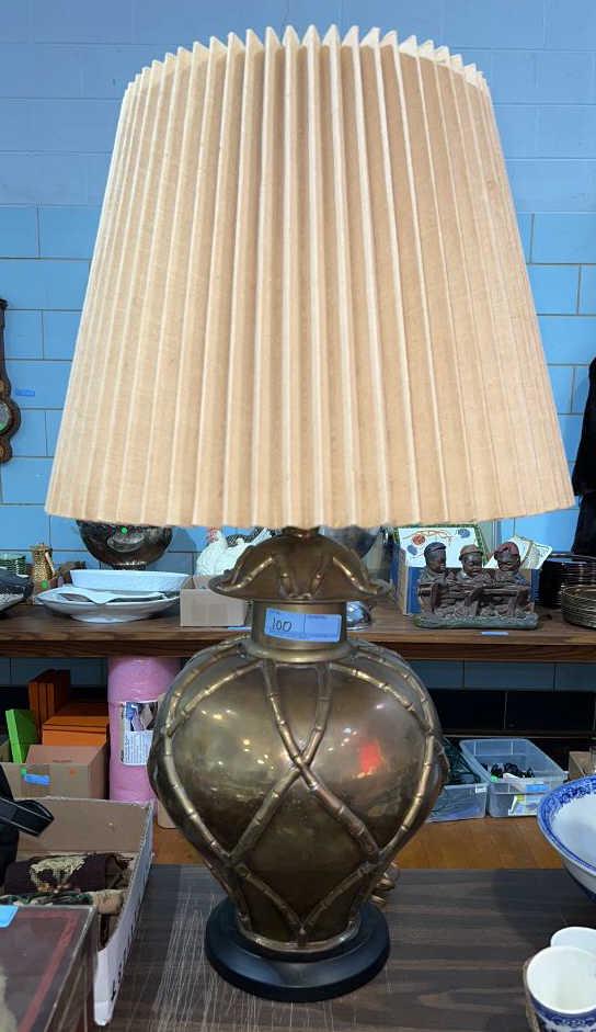 LARGE BRASS LAMP W/ BAMBOO DESIGN (1 of 2)