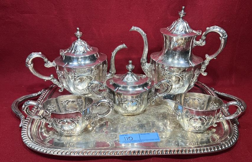 SILVER-PLATED TEA SET "G" MONOGRAM (1 of 5)