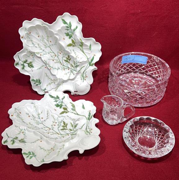 PAIR LIMOGES SERVING PLATES & 3 PC's OF CRYSTAL (1 of 3)