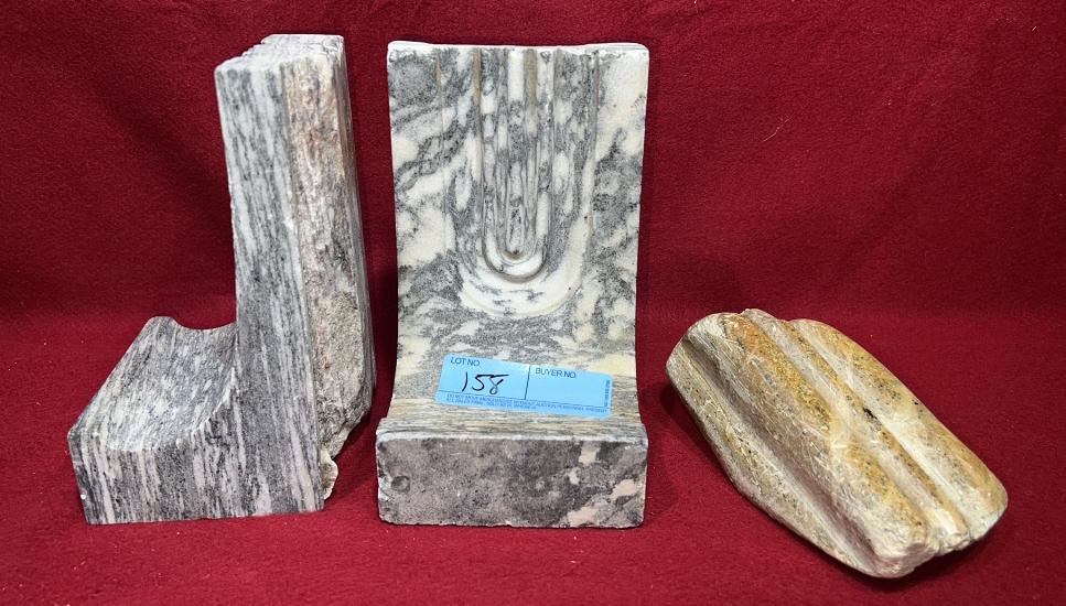 PAIR OF STONE BOOKENDS & STONE FIGURE (1 of 3)