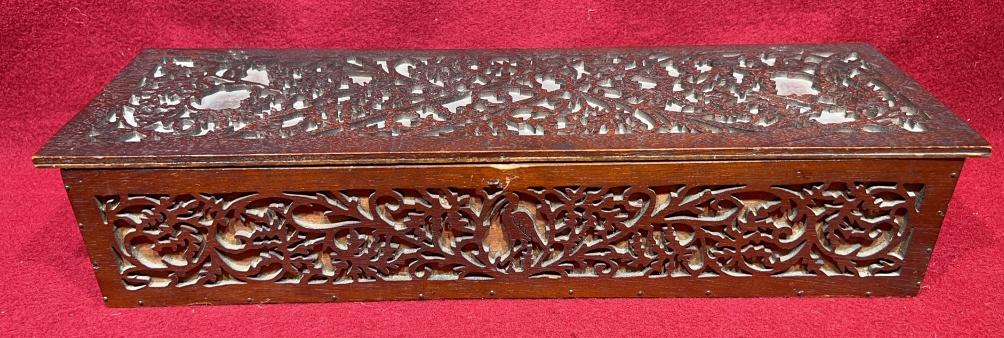 ORNATELY CARVED WOODEN GLOVE BOX: ~