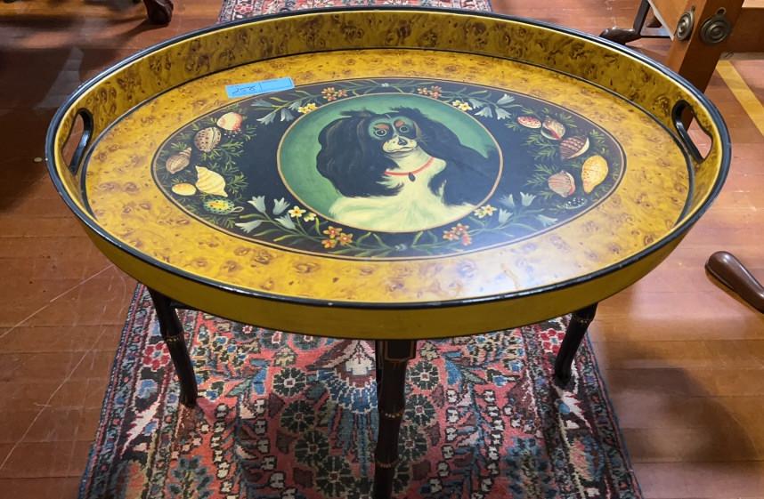 CONTEMPORARY PAINTED TRAY TABLE W/ DOG (1 of 3)