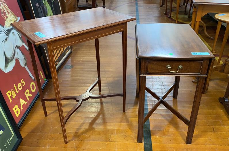 INLAID MAHOGANY STAND & MAHOGANY PEMBROKE: ~