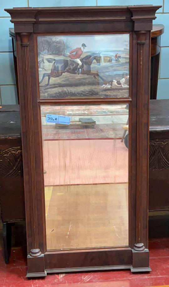 ANTIQUE FEDERAL MIRROR W/ LATER FOX HUNT SCENE: ~