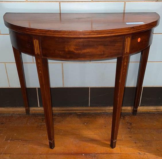 INLAID MAHOGANY 1/2 ROUND GAME TABLE (1 of 4)
