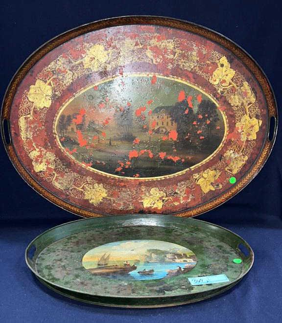 2 LARGE TOLE PAINTED TRAYS (30" & 21") (1 of 7)