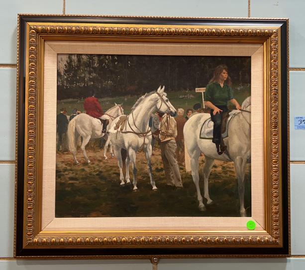 1982 LARRY WHEELER OIL ON BOARD PREPARING FOR RIDE (1 of 6)