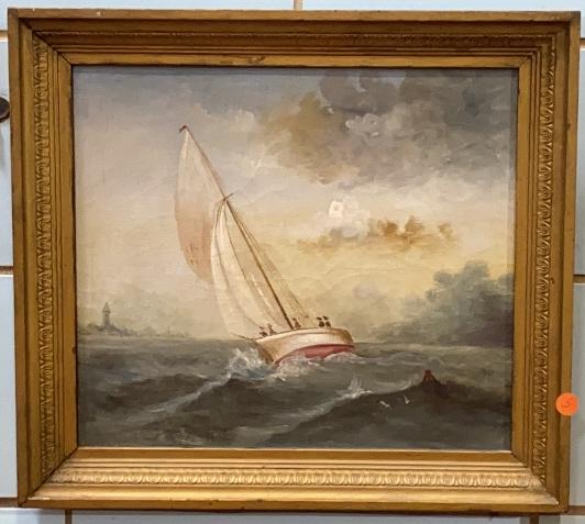 OIL ON CANVAS OF SAILING SHIP IN HIGH SEAS (1 of 5)
